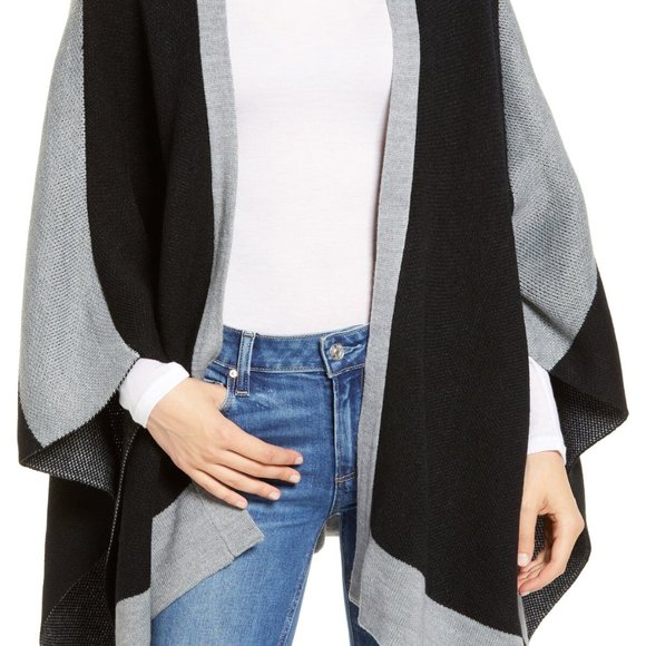 NWT - REBECCA MINKOFF RUANA IN BLACK & GREY - Picture 2 of 4